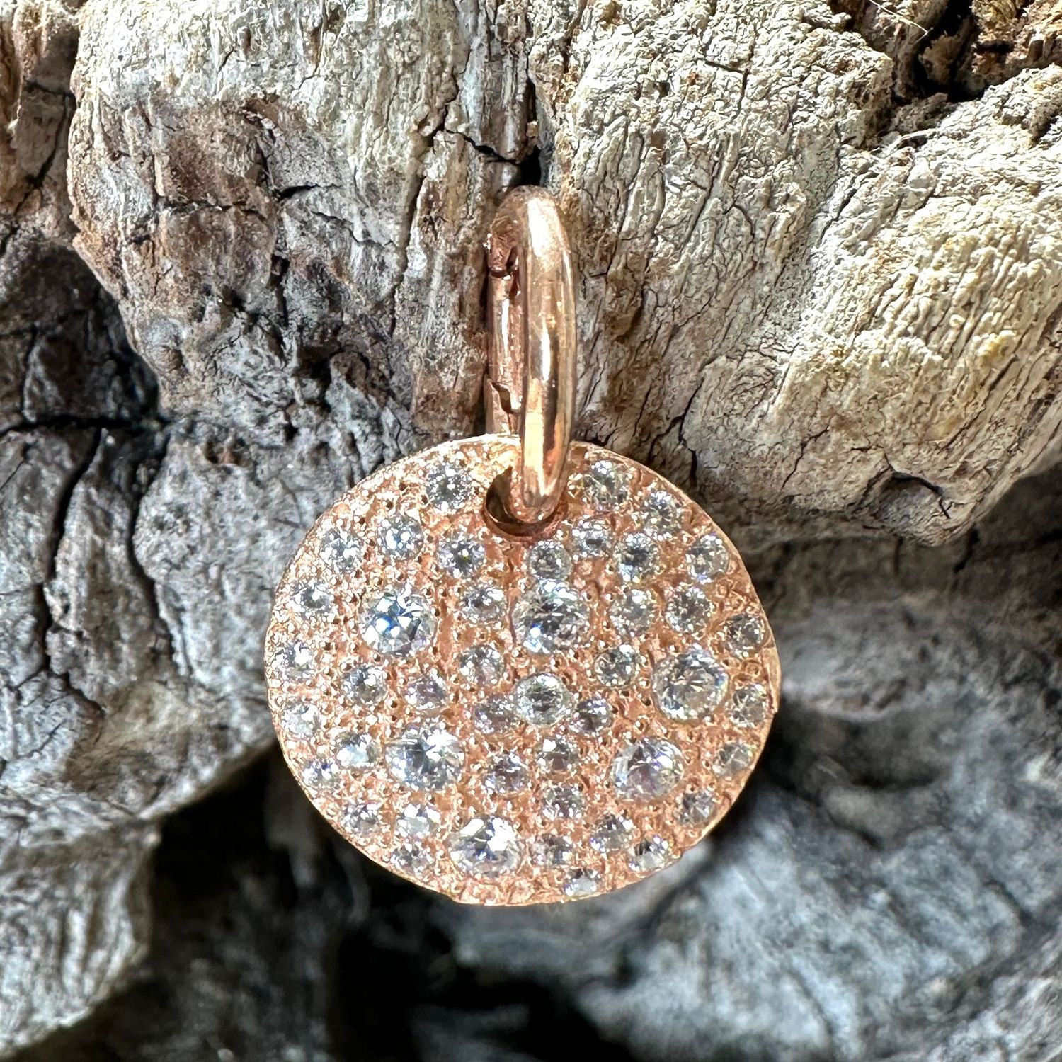 Ciondolo tondo in argento rosa e zirconi con anellino apribile-Alisei