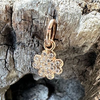 Ciondolo quadrifoglio in argento rosa e zirconi con anellino apribile-Alisei