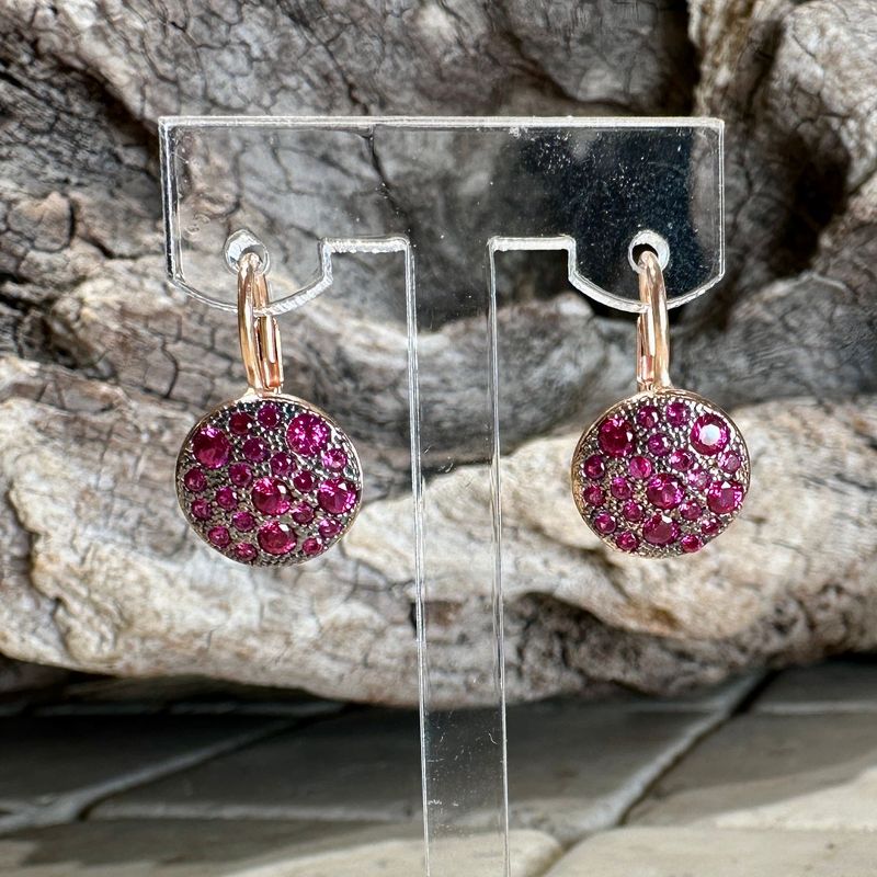 Orecchini monachella in argento rosa con pasticca in zirconi rossi-Alisei