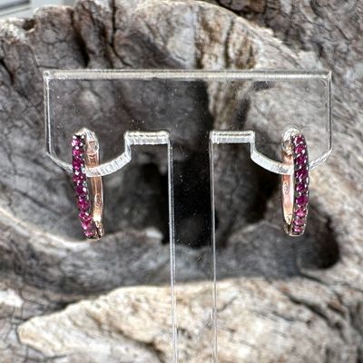 Orecchini cerchietti in argento rosa con zirconi rossi-Alisei