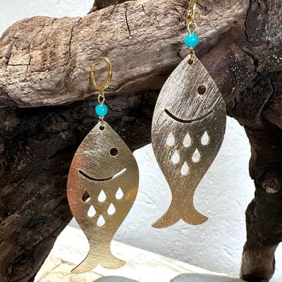Orecchino pesce in ottone e apatite-Barbara Burgio