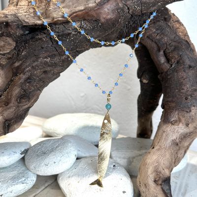 Collana lunga rosario azzurro polvere e acciuga in ottone-Barbara Burgio