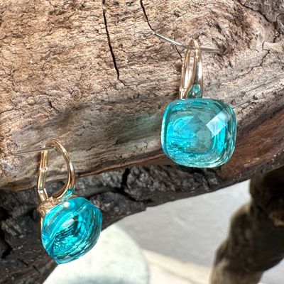 Orecchini monachella in argento rosa e quarzo idrotermale azzurro-Lucos Preziosi