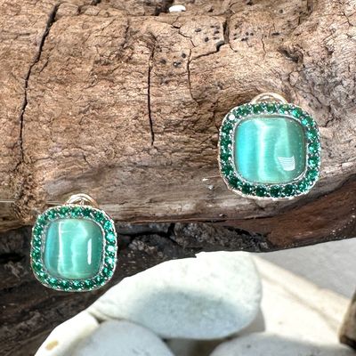 Orecchini bottone foro e clip in argento rosa con quarzo idrotermale verde e zirconi verdi-Lucos Preziosi