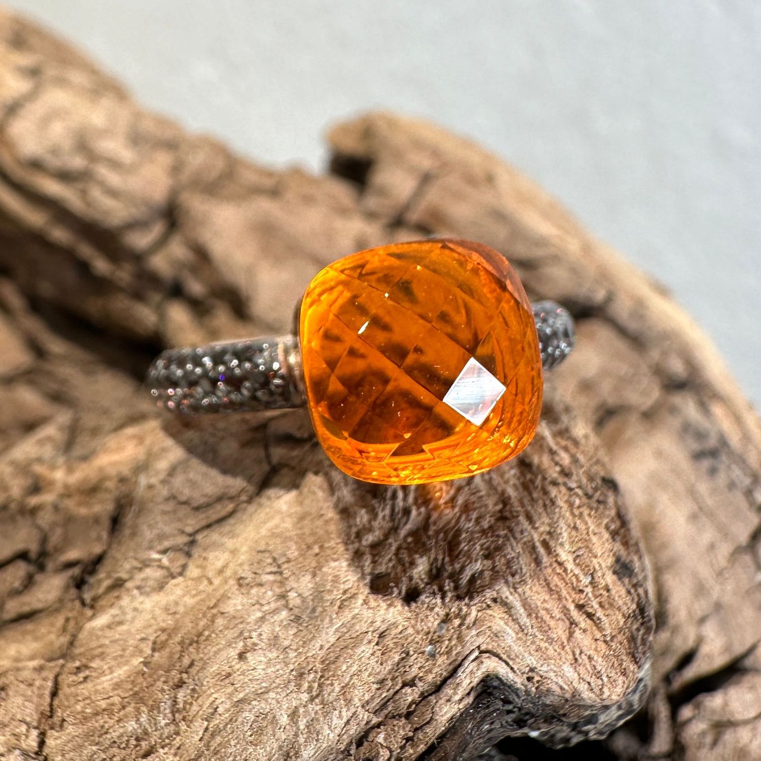Anello in argento rosa con quarzo idrotermale arancione-Lucos Preziosi