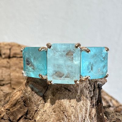 Anello trilogy  in argento rosa con quarzi azzurri-Lucos Preziosi