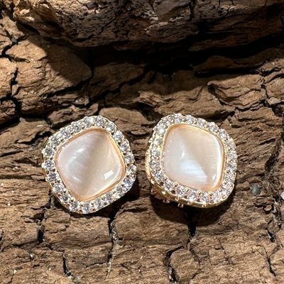 Orecchini a bottone foro clip con quarzo idrotermale crystal e zirconi-Lucos Preziosi