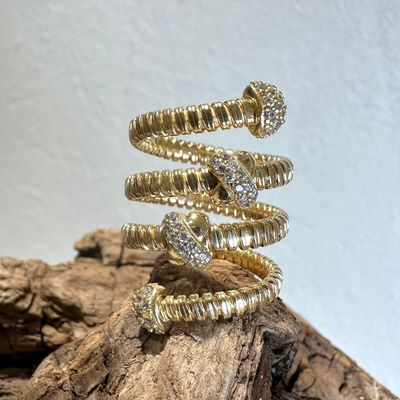 Anello tubogas in argento placcato oro e zirconi-Lucos Preziosi