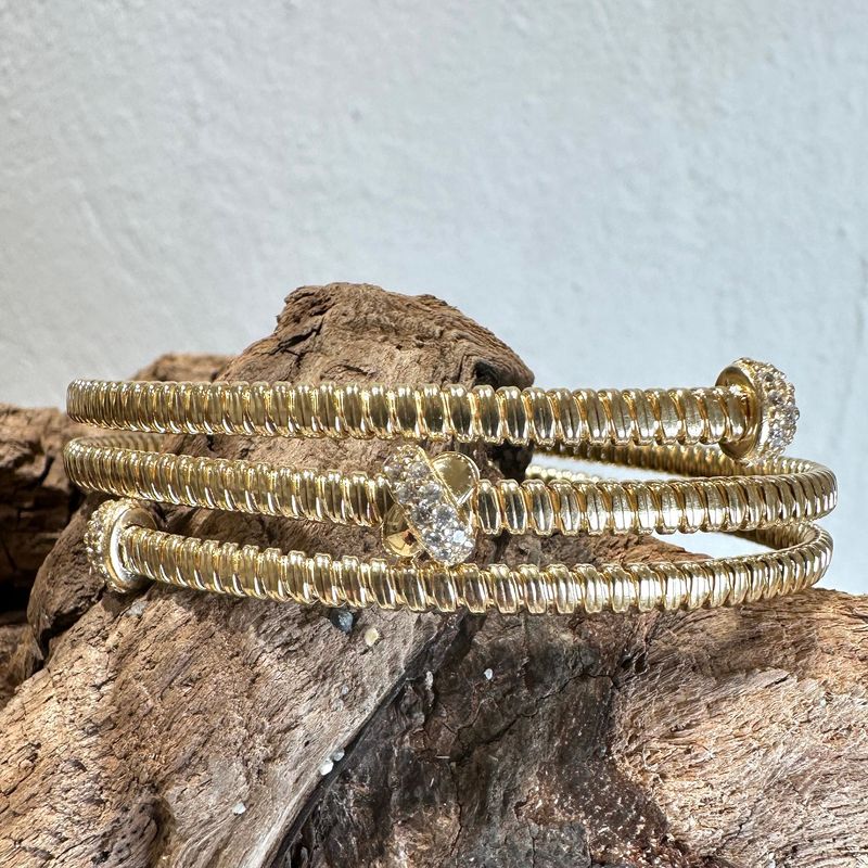 Bracciale tubogas in argento placcato oro e zirconi-Lucos Preziosi