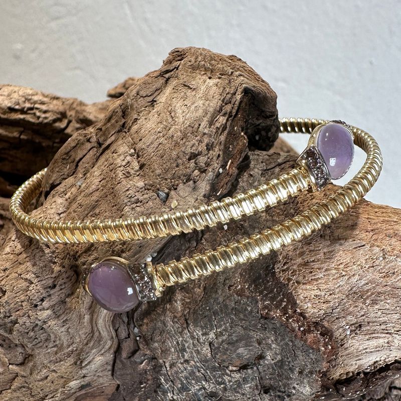 Bracciale contrariè tubogas in argento placcato oro e quarzo lilla-Lucos Preziosi
