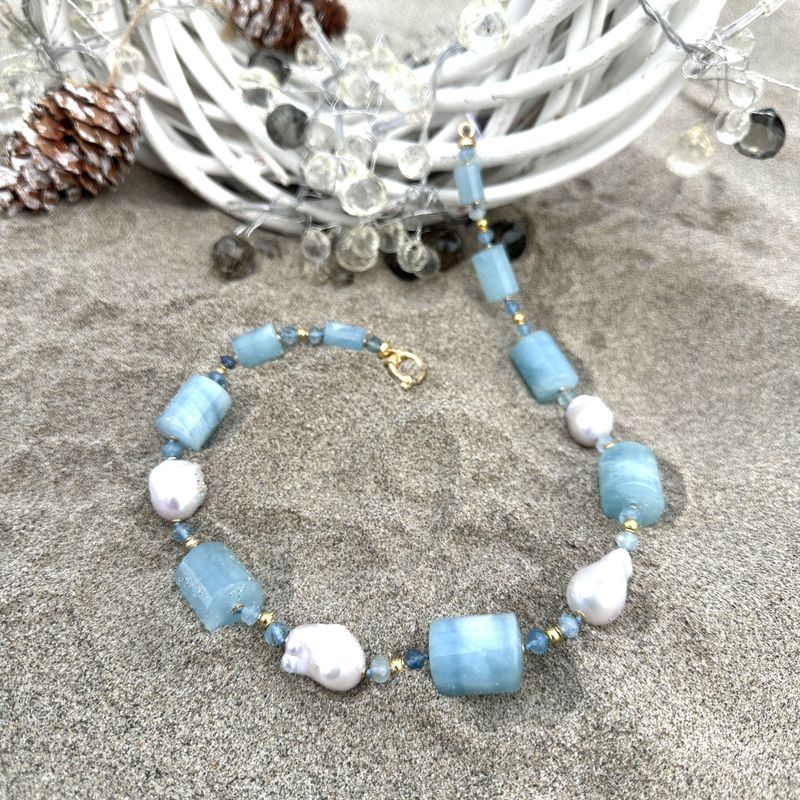 Collana in acqua marina nigeriana e perle barocche-Carola