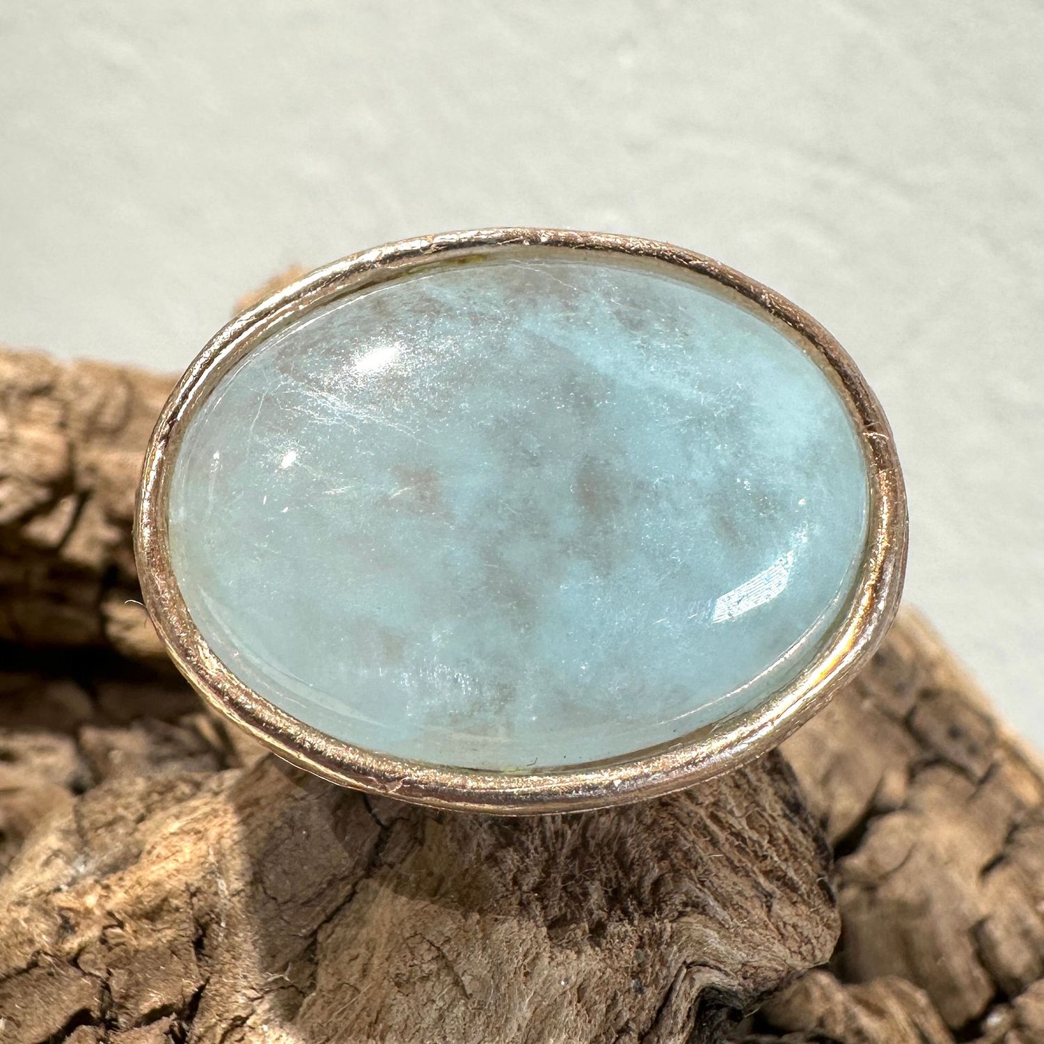 Anello con acquamarina cabochon su argento rosa-Eliana Scognamiglio