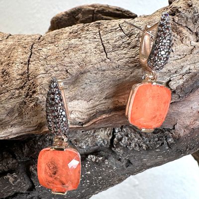 Orecchini pendenti in argento rosa con quarzo arancione e zirconi brown-Lucos Preziosi