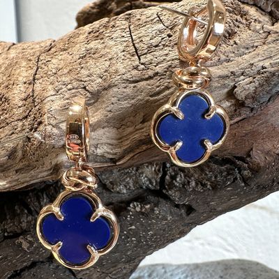 Orecchino in argento rosa con quadrifoglio in lapislazzuli-Lucos Preziosi Orecchino in argento rosa con quadrifoglio in lapislazzuli-Lucos Preziosi