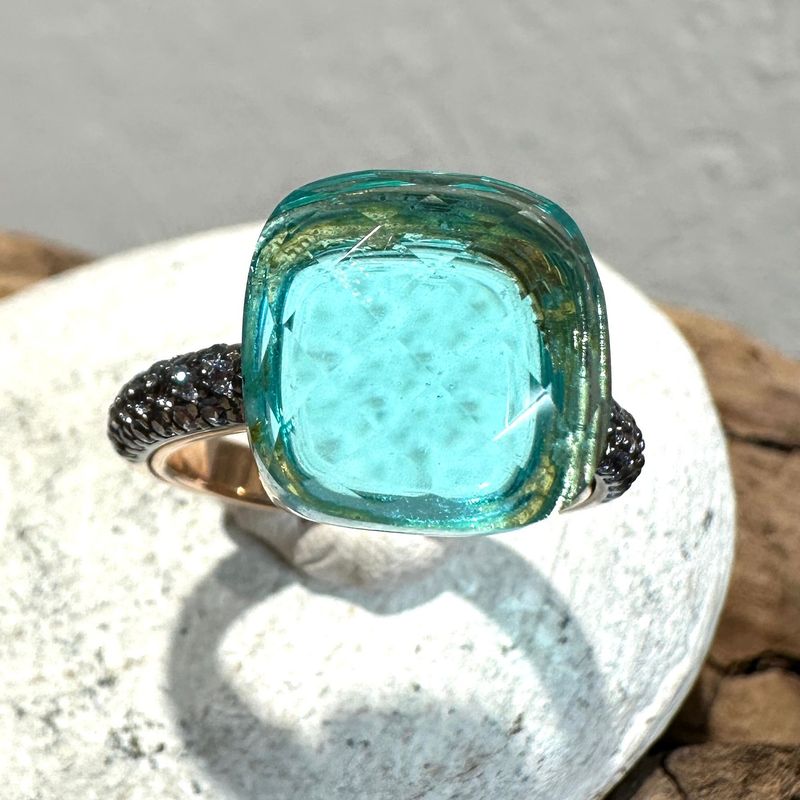 Anello in argento rosa con quarzo idrotermale azzurro e zirconi azzurri-Lucos Preziosi Anello in argento rosa con quarzo idrotermale azzurro e zirconi azzurri-Lucos Preziosi