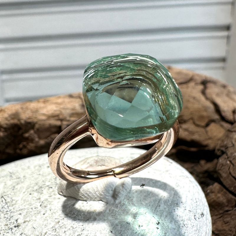 Anello in argento rosa con quarzo idrotermale verde acqua-Lucos Preziosi Anello in argento rosa con quarzo idrotermale verde acqua-Lucos Preziosi