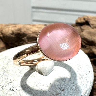 Anello in argento rosa con quarzo idrotermale cabochon rosa-Lucos