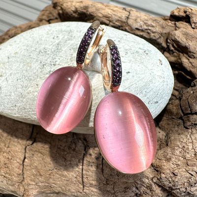 Orecchini in argento rosa e quarzi idrotermali cabochon-Lucos Preziosi
