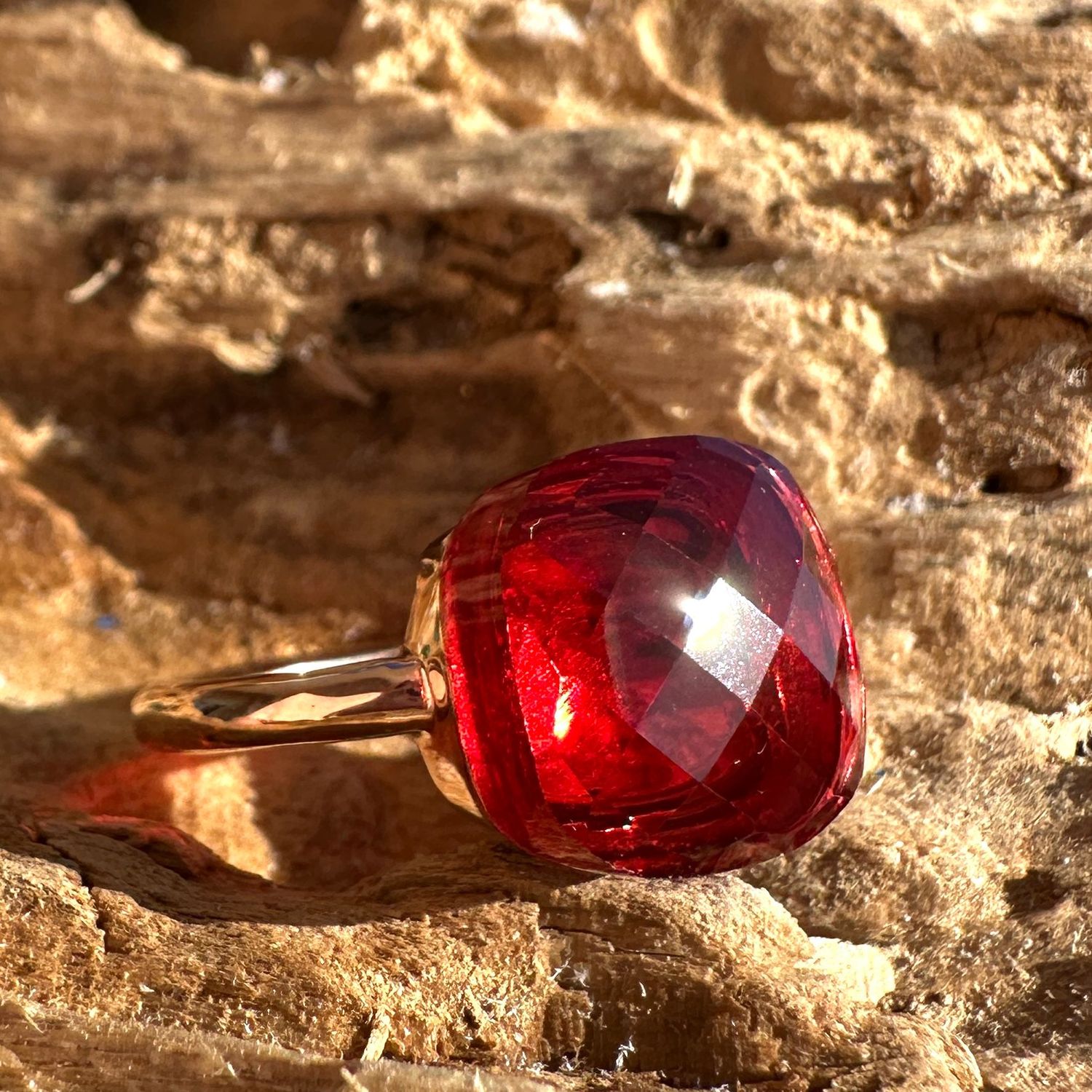 Anello in argento rosa con quarzo idrotermale rosso-Lucos Preziosi