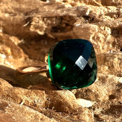Anello in argento rosa con quarzo idrotermale verde bottiglia-Lucos Preziosi