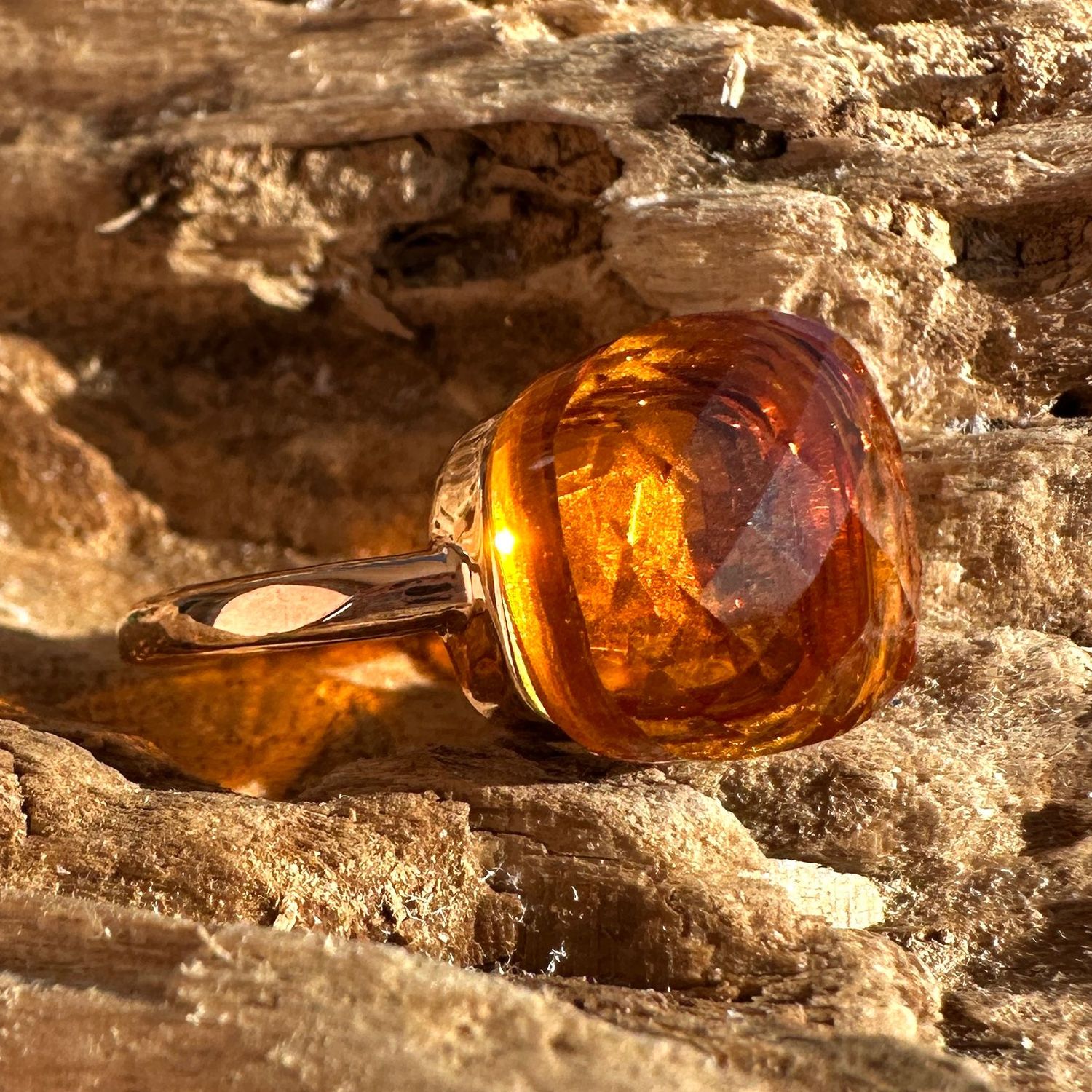 Anello in argento rosa con quarzo idrotermale arancione-Lucos Preziosi