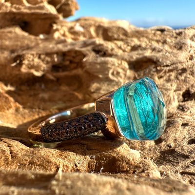 Anello in argento rosa,quarzo idrotermale e zirconi-Lucos Preziosi