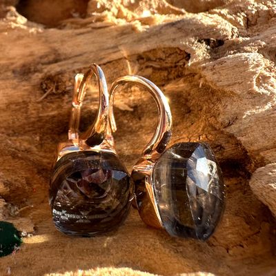 Orecchini monachella in argento rosa e quarzo idrotermale grigio-Lucos Preziosi