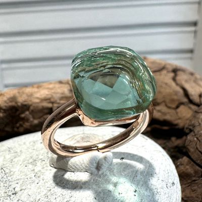 Anello in argento rosa con quarzo idrotermale verde acqua-Lucos Preziosi Anello in argento rosa con quarzo idrotermale verde acqua-Lucos Preziosi