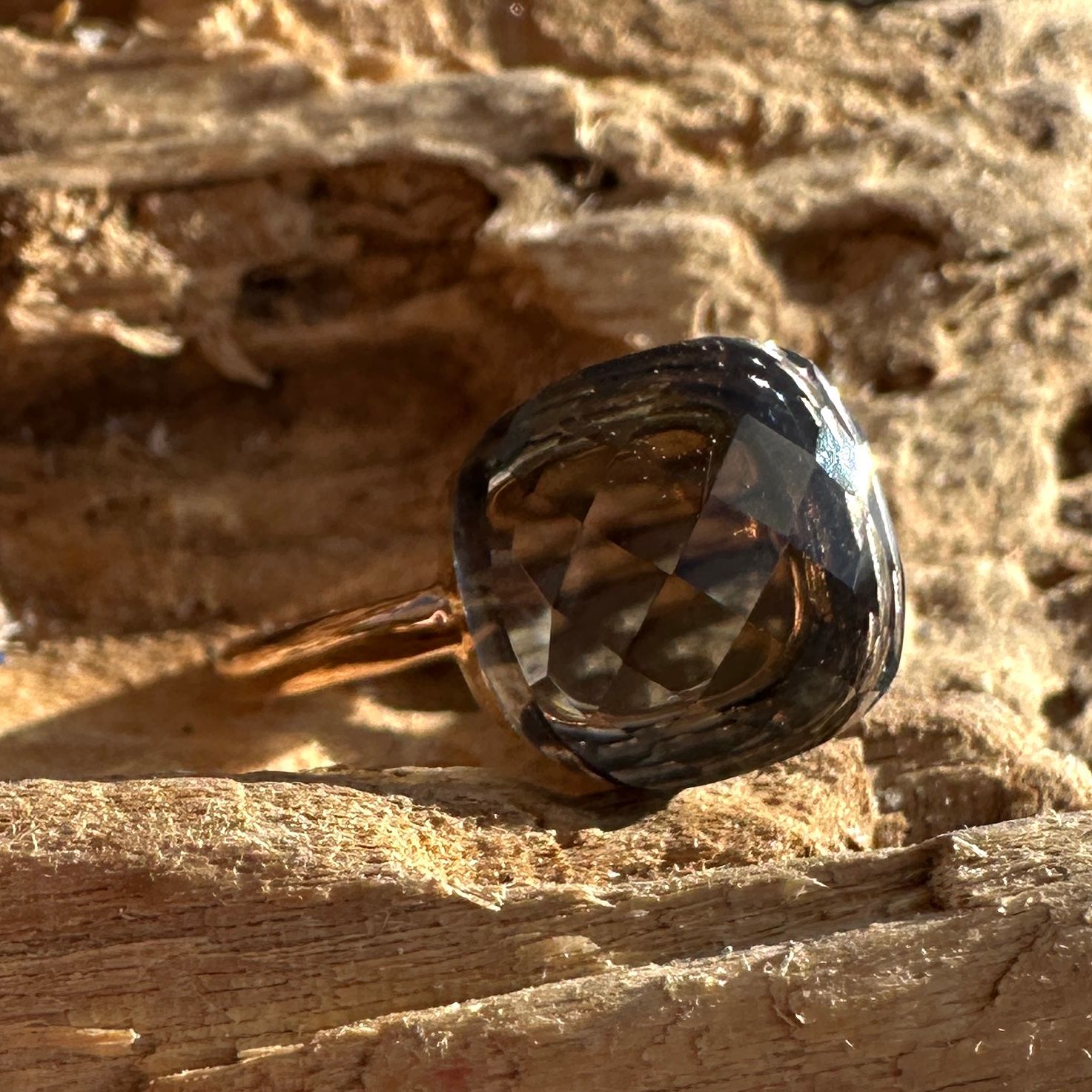 Anello in argento rosa e quarzo idrotermale grigio-Lucos Preziosi