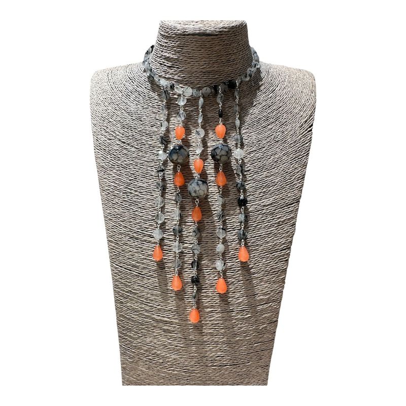 Girocollo rigido con pendenti multipli in agata dendritica-Ventura Gioielli