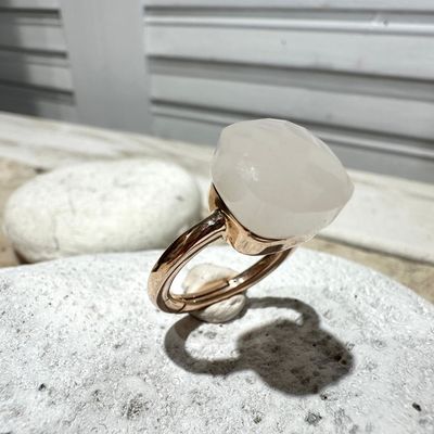 Anello in argento rosa con quarzo idrotermale bianco  odg -Lucos Preziosi