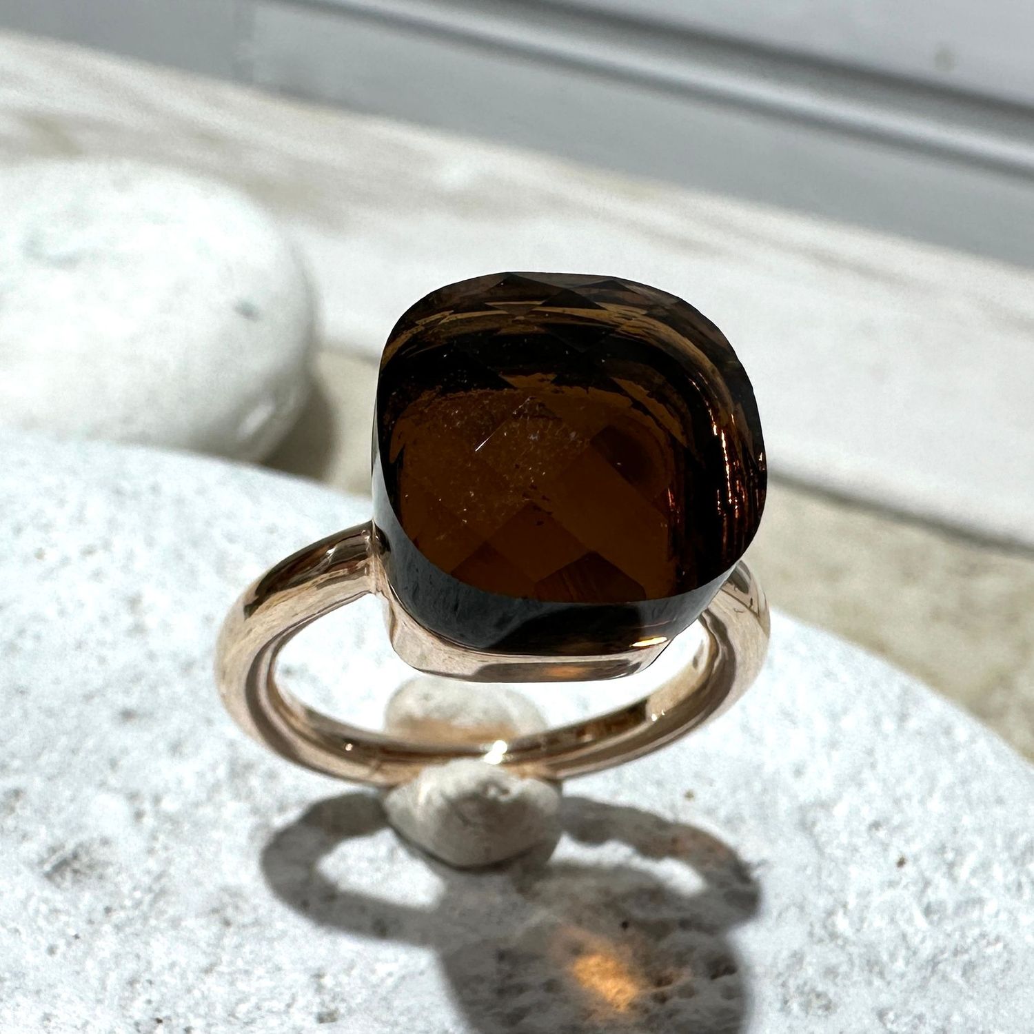 Anello in argento rosa con quarzo idrotermale marrone-Lucos Preziosi Anello in argento rosa con quarzo idrotermale marrone-Lucos Preziosi