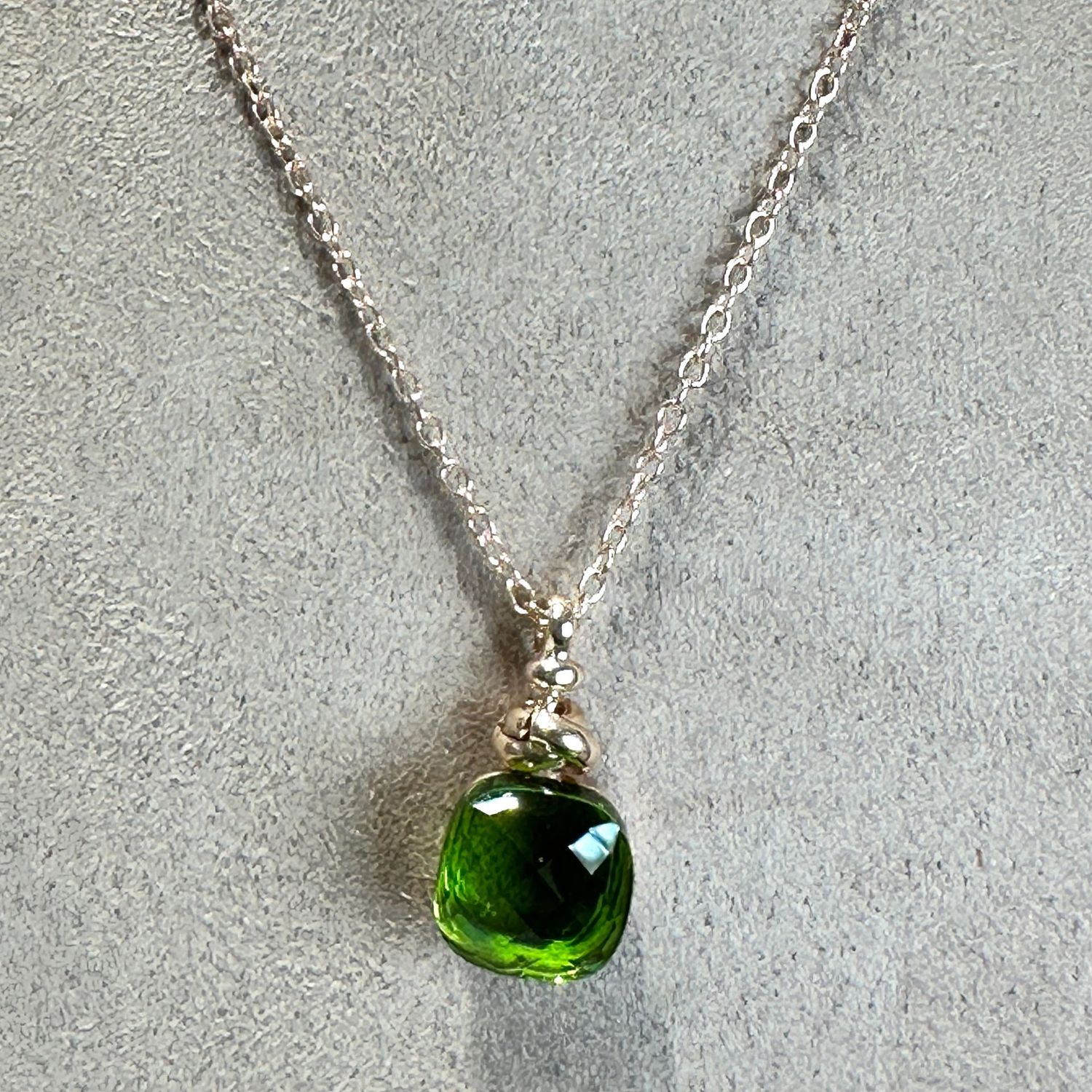 Collana in argento rosa con quarzo idrotermale verde oliva-Lucos Preziosi Collana in argento rosa con quarzo idrotermale verde oliva-Lucos Preziosi