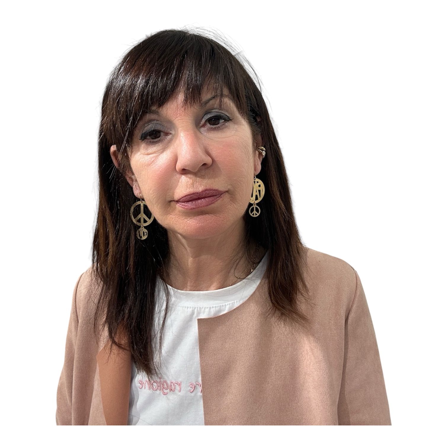 Orecchini asimmetrici in ottone “Pace” con simbolo pace – 5,5 cm-Barbara Burgio