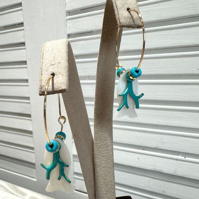 Orecchini in ottone con pesce in madreperla e corallo turchese – 5 cm-Barbara Burgio Orecchini in ottone con pesce in madreperla e corallo turchese – 5 cm-Barbara Burgio