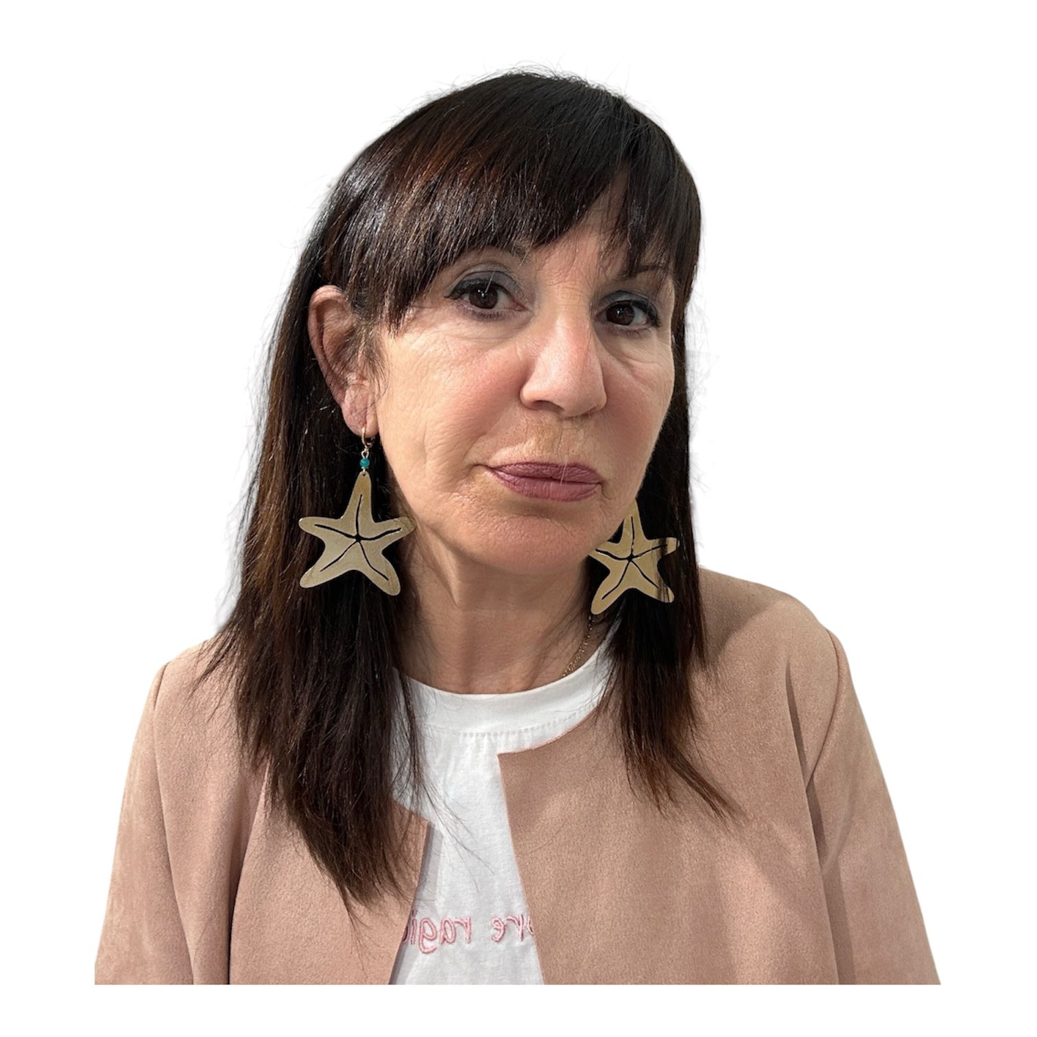 Orecchini in ottone con  stella marina in turchese –  8 cm-Barbara Burgio
