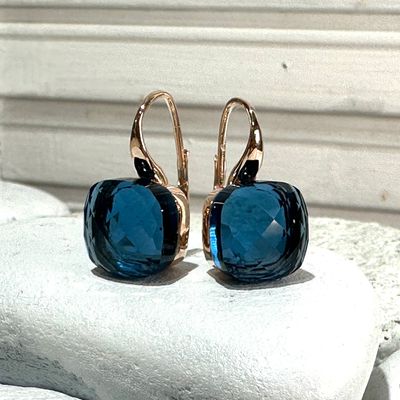 Orecchini monachella in argento rosa e quarzo idrotermale blu London-Lucos Preziosi