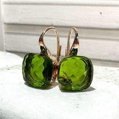 Orecchini monachella in argento rosa con quarzo idrotermale verde oliva-Lucos Preziosi