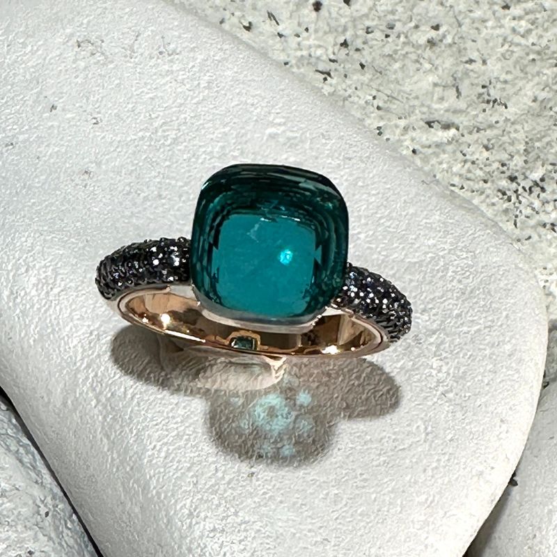 Anello in argento rosa con quarzo idrotermale ottanio e zirconi azzurri-Lucos Preziosi Anello in argento rosa con quarzo idrotermale ottanio e zirconi azzurri-Lucos Preziosi