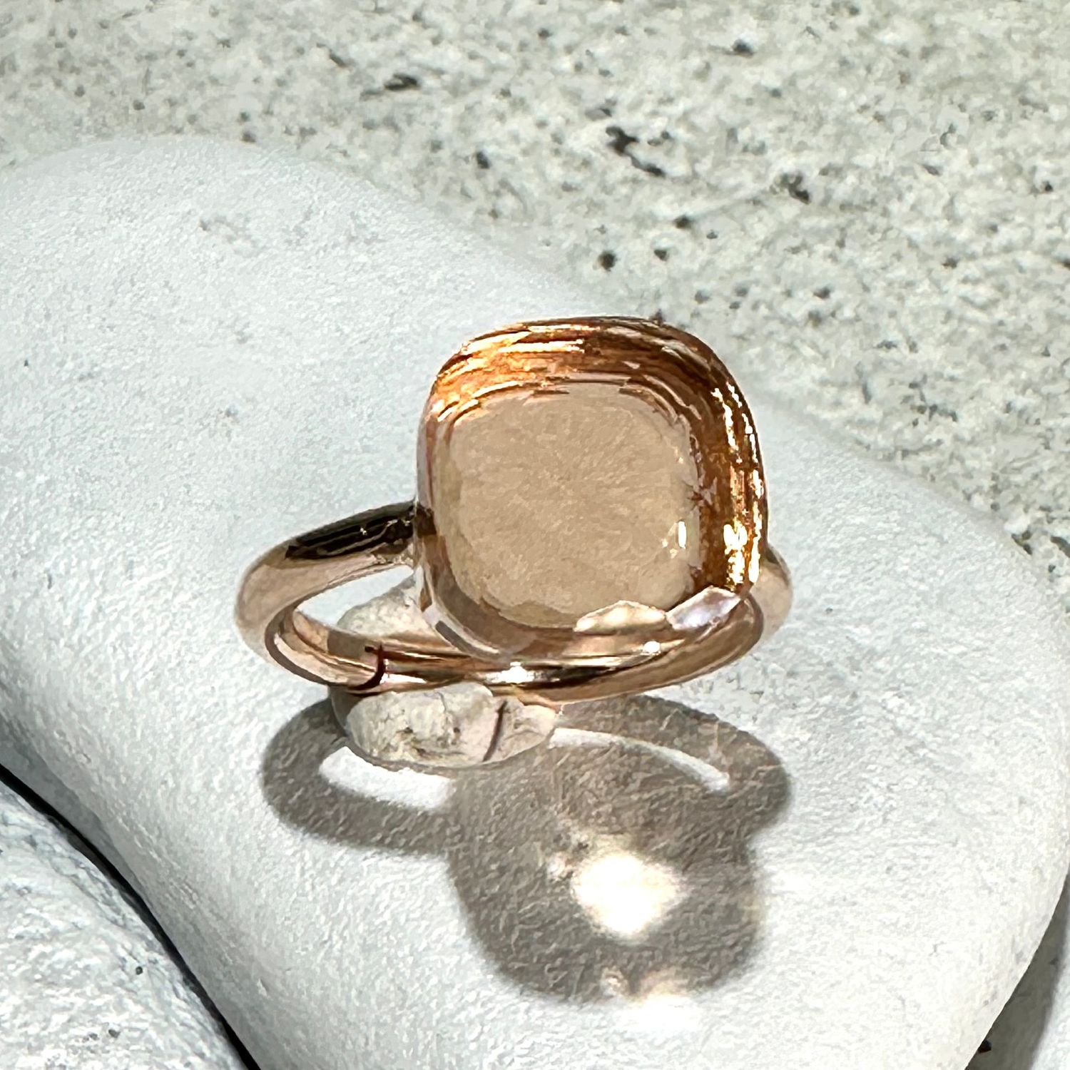 Anello in argento rosa con quarzo idrotermale rosa pesca-Lucos Preziosi