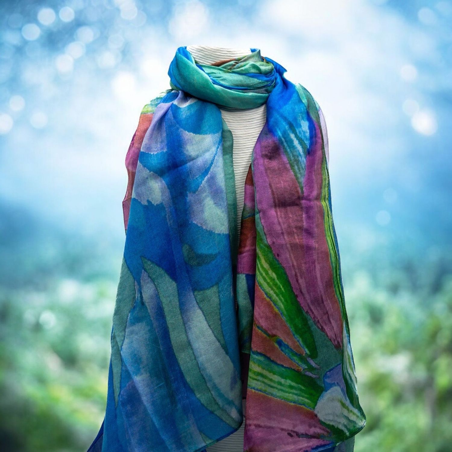 奧特唯 藍綠紫不規則設計絲巾