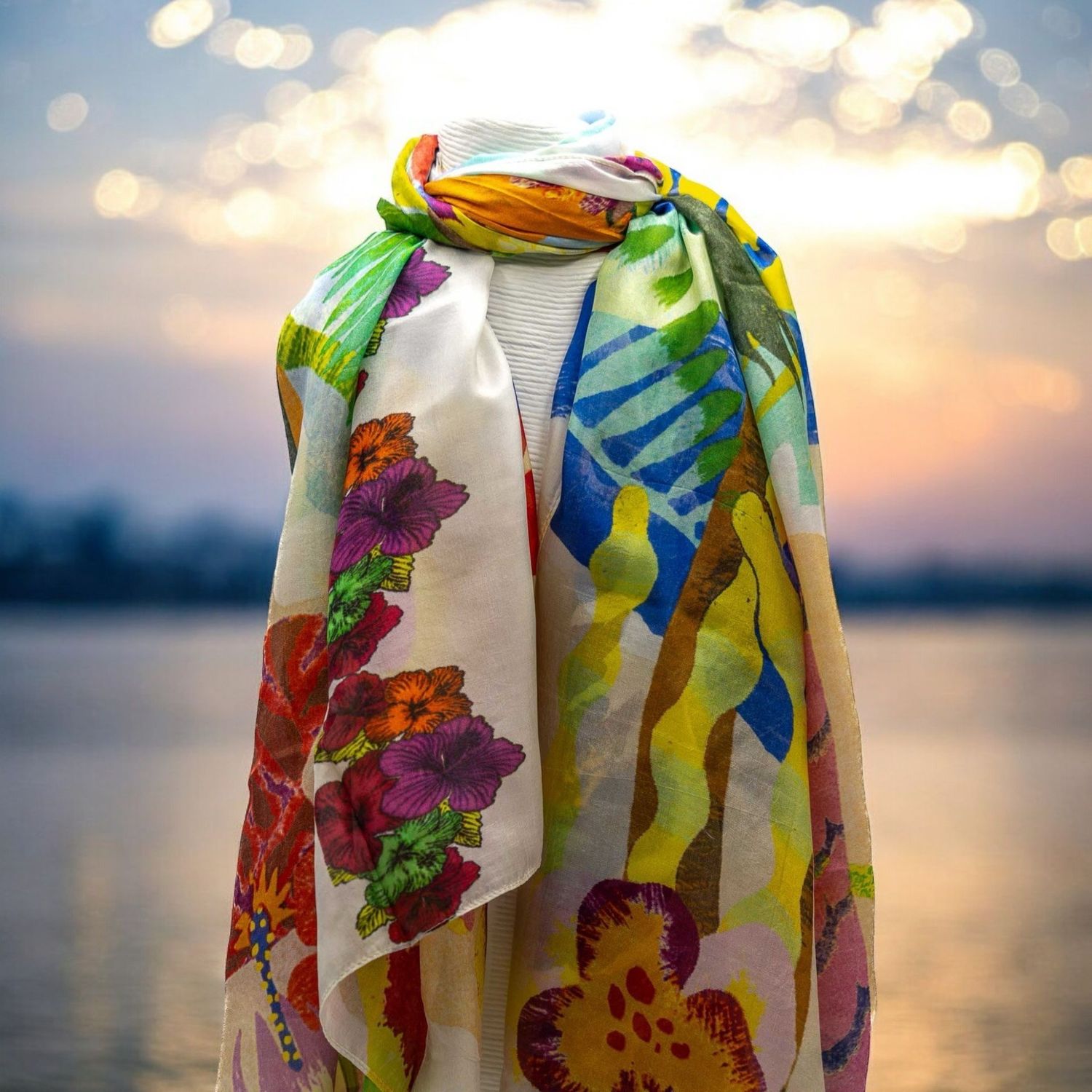 奧特唯 繽紛夏日花卉絲巾