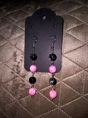 Black and Pink Beaded Earrings