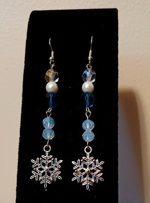 Blue Jeweled Snowflake Earrings