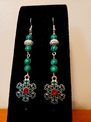 Green Agate Snowflake Earrings