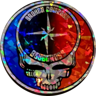 Broken Compass Bluegrass Holographic Stealie Decal 3"