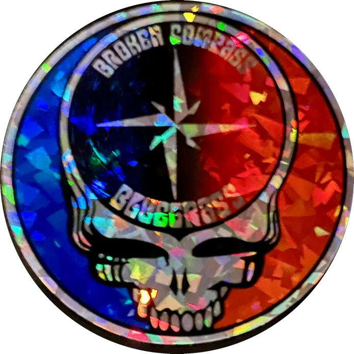 Broken Compass Bluegrass Holographic Stealie Decal 3"