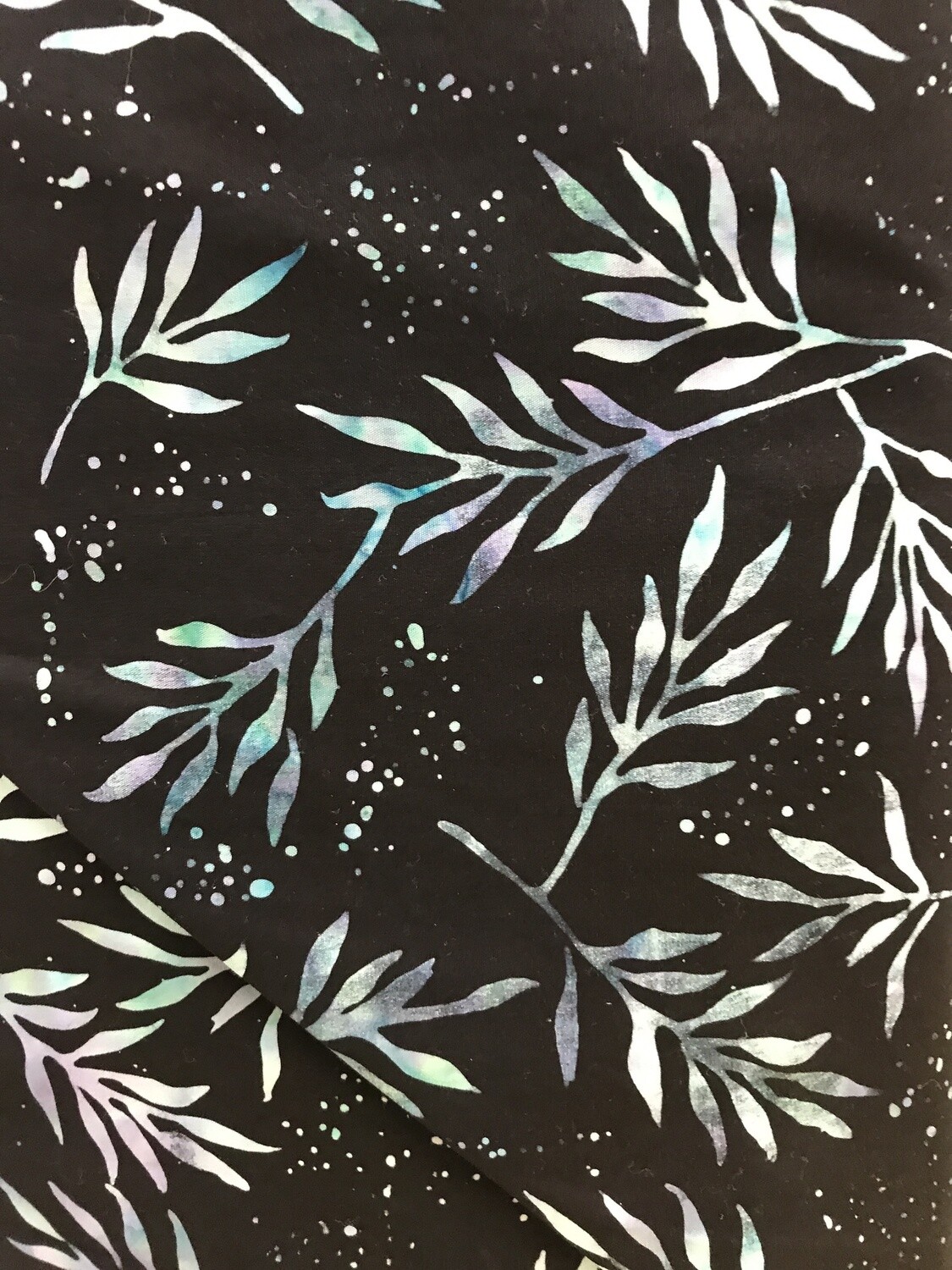 Batik Textiles - Black with Teal Purple Leaves