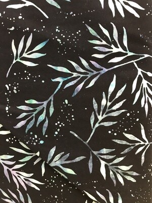 Batik Textiles - Black with Teal Purple Leaves