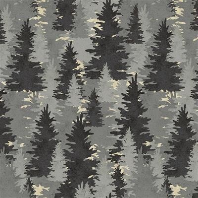 Clothworks Wildlife Flannel - Brown Trees (pewter)